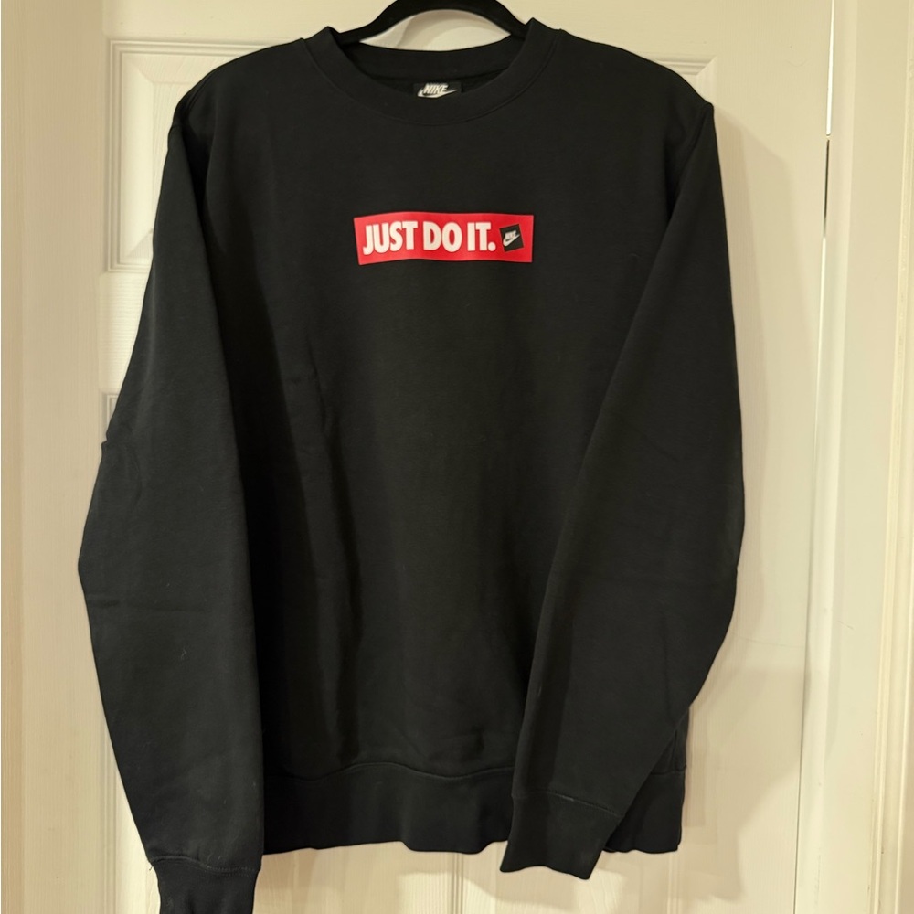 Nike Men's Black Crewneck Sweater with Red Logo